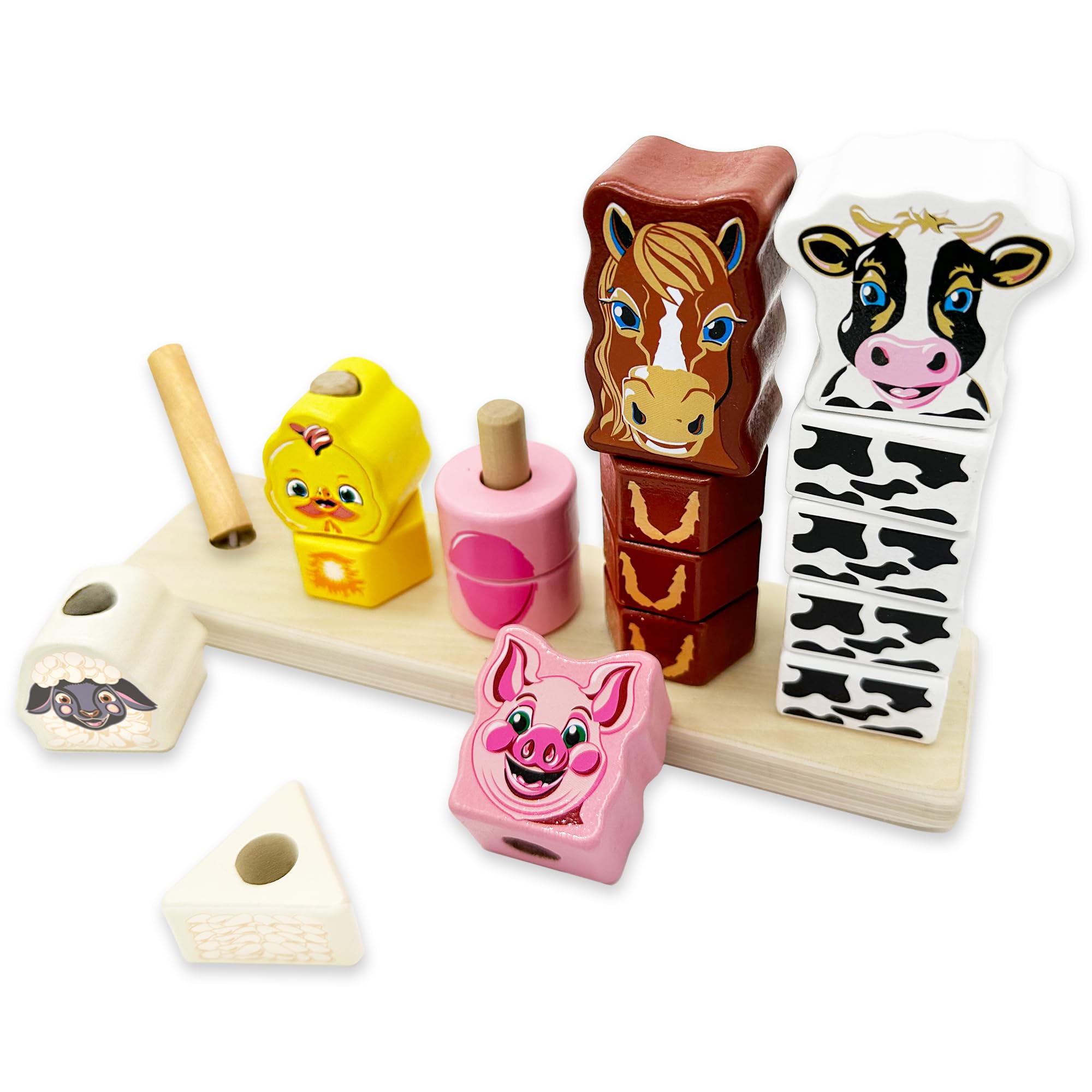 Photo 1 of Big Discoveries Stacker - Animal Block Stacking Puzzle for Ages 2 and Up | Durable Wooden Geometry Shape Toy with Flexible Safety Pegs and Pegboard - Montessori Stack Toy for Toddlers (Farm Stacker)