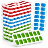 Honeydak 10 Pack Ice Cube Trays with Lids, 14 Cubes Easy Release | Silicone Bottom, PP Freezer Molds, Spill Resistant Covers, 3 Red 3 Blue 4 Green, for Drinks, Fruit, Yogurt, Cocktails, Coffee