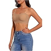 OYOANGLE Women's Scallop Trim Strapless Bandeau Bra Non Slip Padded Wireless Bralettes with Clear Straps
