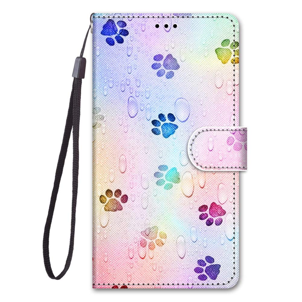 For iPhone SE 2022 Case, iPhone SE 2020 Cover, iPhone 7/8 Cases Flip Shockproof Leather Folio Book Wallet Case with Card Holder Stand Silicone Bumper Protector Case for Girls Kids, Dog Footprints