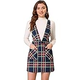 Allegra K Women's Christmas Plaid Overall Dress V Neck Mini Pinafore Suspender Skirt