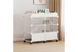 STILLCOVE Small Guinea Pig Cages Indoor, C&C Chinchilla Rat Cage Rabbit House on Wheels with Tray