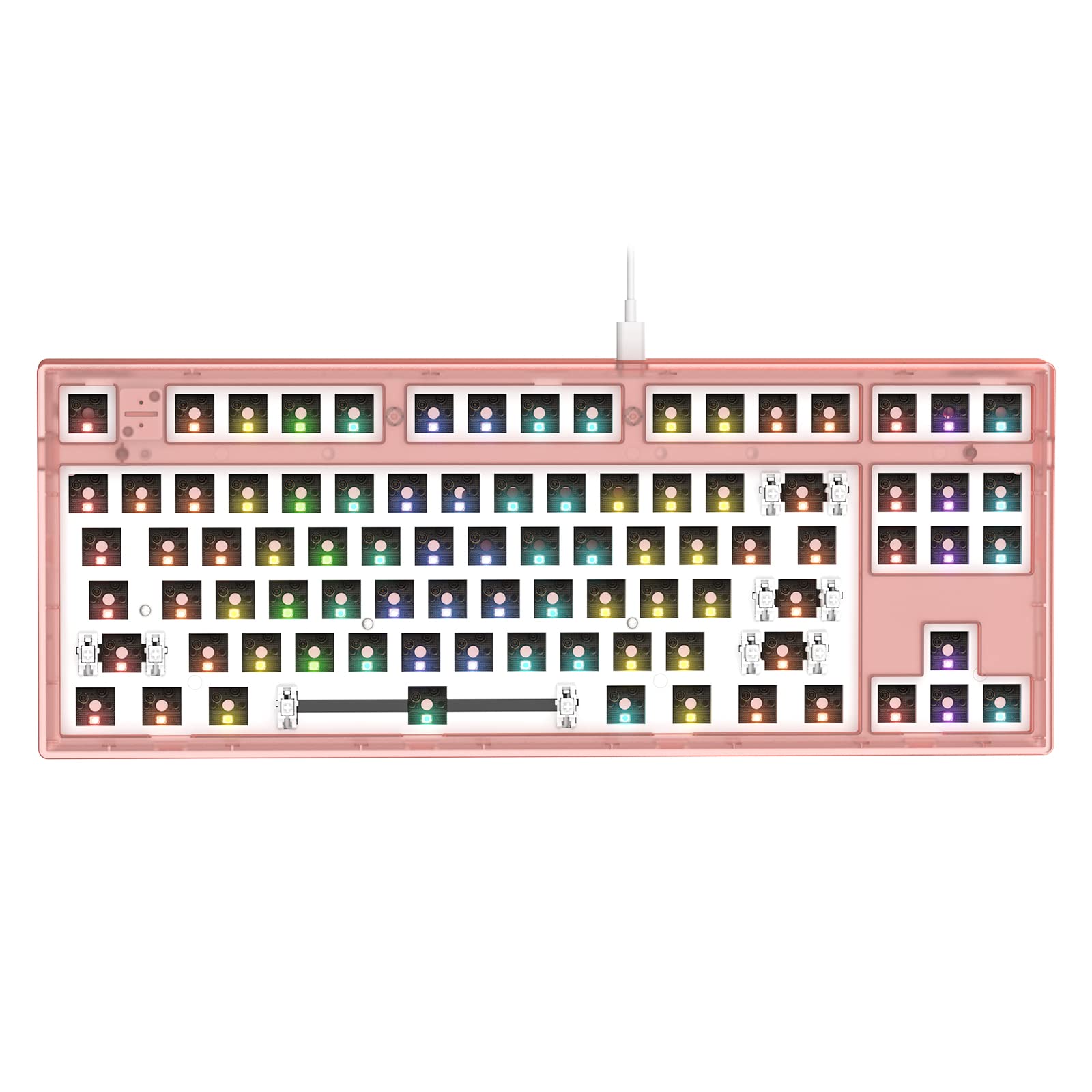 FL ESPORTS MK870 CMMK 87 Keys RGB Modular Mechanical Keyboard, 80% TKL Wired Gaming Keyboard DIY Kit w/Hot-Swap Switch Sockets (5-pin) & Customizable Software Supported (Barebones, Frosted Pink)