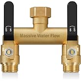 Hose Splitter 2 Way Heavy Duty, Full Flow Garden Hose Splitter with 2 Long Metal Handles, Brass Rust and Freeze Resistant Water Hose Bib Splitter, T Adapter Connector with 3/4 - Inch GHT Thread（Black）