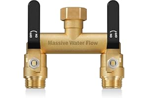 LNEZCDB Hose Splitter 2 Way Heavy Duty, Full Flow Garden Hose Splitter with 2 Long Metal Handles, Brass Rust and Freeze Resistant Water Hose Bib Splitter, T Adapter Connector with 3/4 - Inch GHT Thread（Black）