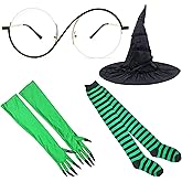 ASVP Shop Halloween Green Witch Costume Cosplay Set – Witch Hat, Green Claw Gloves, Socks & Glasses
