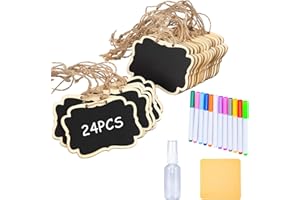 YZ&LIANGYUAN 24 Pcs Reusable Mini Wood Chalkboards with Hanging String Erasable, Double-Sided Blackboard for Message Board Signs, Weddings Place Cards, Birthday Parties, Table Numbers, Plants