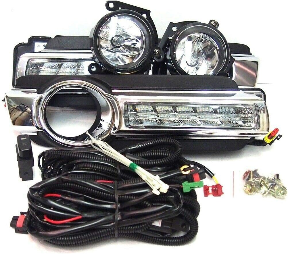 Front Lower Grille with LED DRL Day Running Light and Fog Light Set Left and Right Side Grilles and Wiring Pajero Montero Shogun