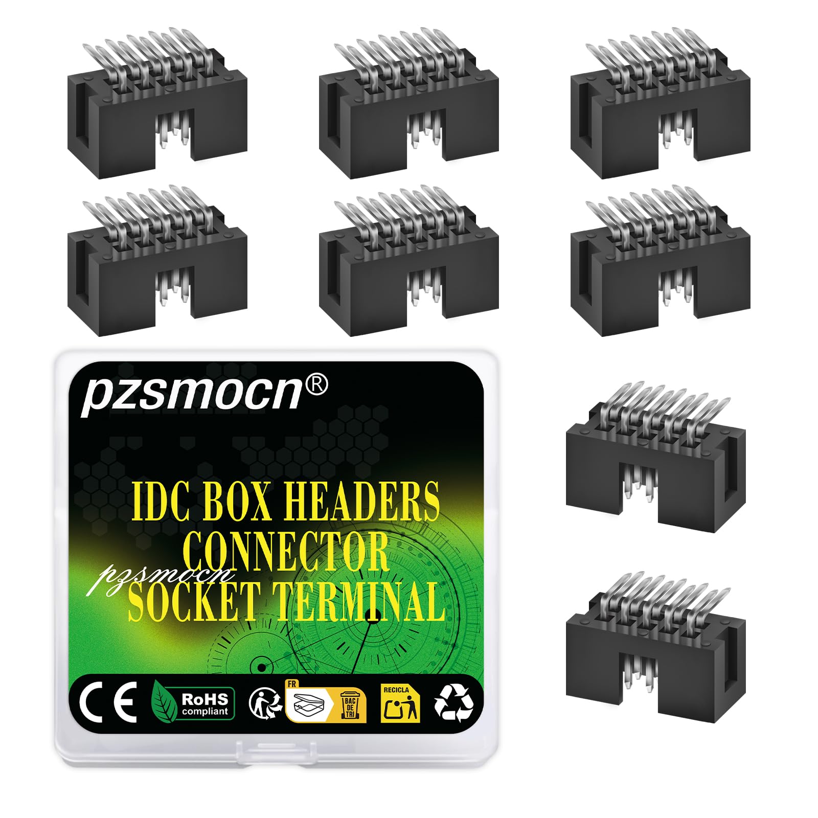 Pzsmocn 20 Pieces IDC 2 * 5 Double Row 2.54 mm Pitch JTAG ISP 10-Pin Box Header Connector Adapter Cable Male Socket SMT Terminal for PCB Electronic Equipment Projects.