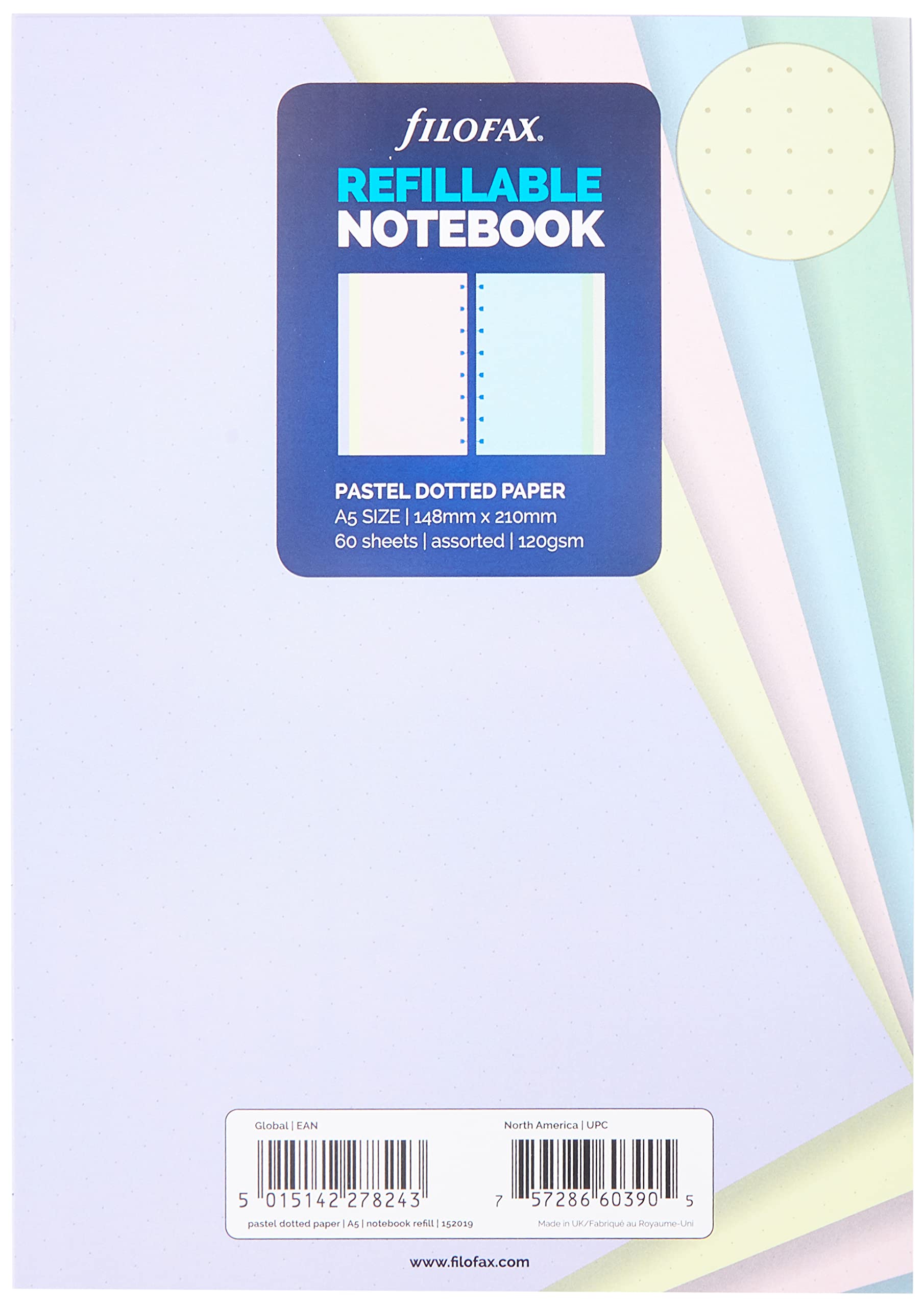 Filofax A5 Pastel Dotted notepaper Refill, 152019, Pack of 1, Multicolor