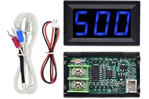 YOQANR 12V Blue Fahrenheit Digital Temperature Gauge -58F~536F LED Display Screen with Terminal Wire and 0.5 Meter K-Type Thermocouple (Thread: M6)