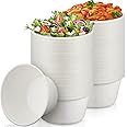 Tessco for you 100 Pack Large Disposable Salad Bowls Deep Heavy Duty Paper Bowls Sugarcane Fiber Compostable Biodegradable Microwave Safe for Hot Cold Soup Ramen Popcorn Pasta(32 oz,White Color)