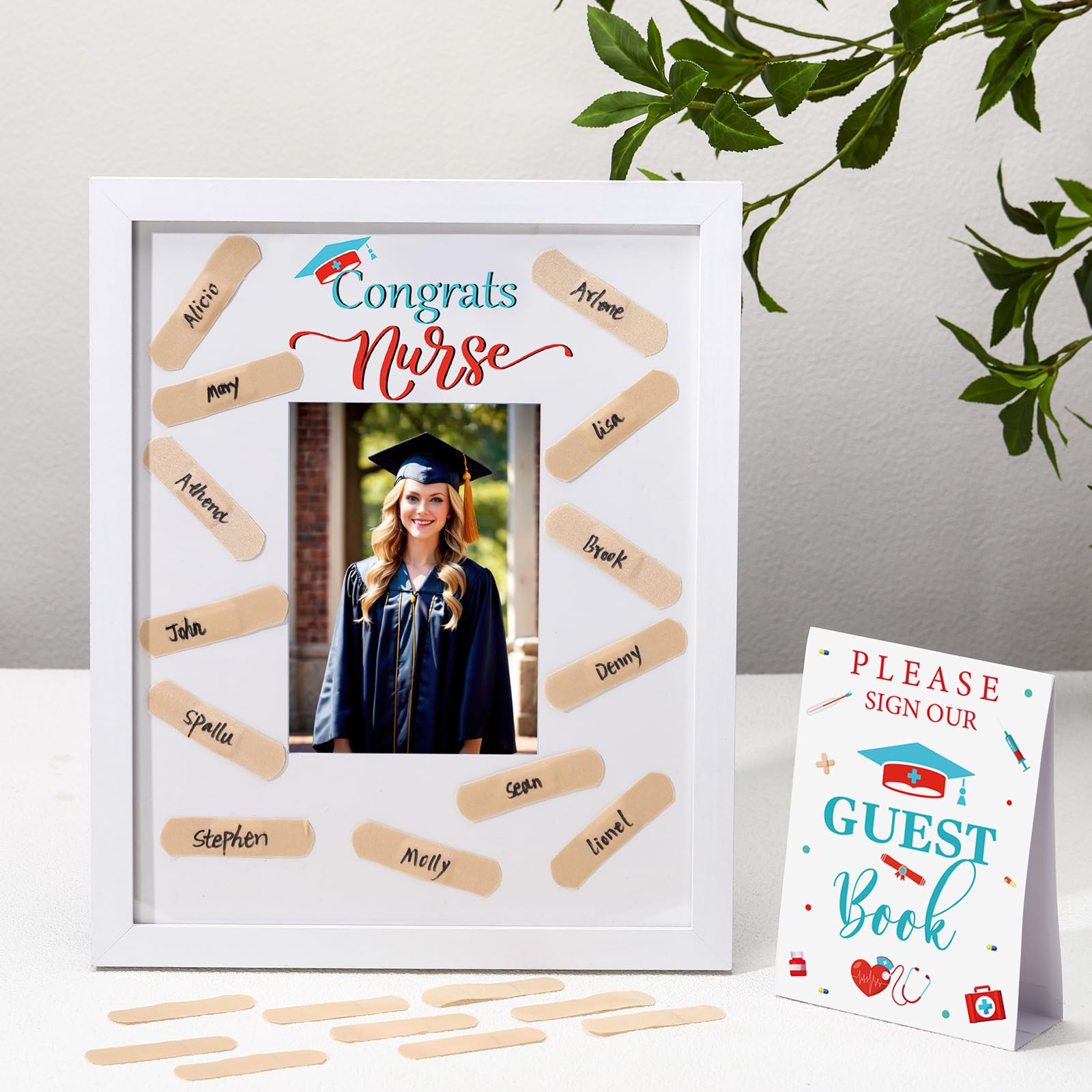 Photo 1 of Personalized Nurse Graduation Decorations Set 2025 Guest Book Signature Board for Guest Sign in Picture Frame Nurse Graduation Party Supplies, RN Gift for Class of 2025, Nursing Congratulations