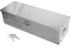 Edicapo Tool Box Flatbox Truck Bed Toolbox,RV Storage Organizer,Truck Tools Chest Box With Side Handle & Lock Keys Compatible with Car Outdoor Trailer Pickup,Silver Aluminum 5 Bar Tread(39"X13"X10")