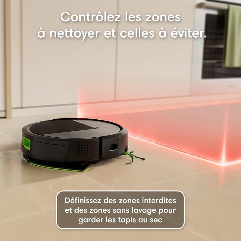 Roomba 115 Combo - Robot Aspirateur Laveur 2en1 - Puissance d'Aspiration de 15KPa - Brosse latérale étendue - Lingette de Lavage déportée - Navigation LiDAR - Noir
