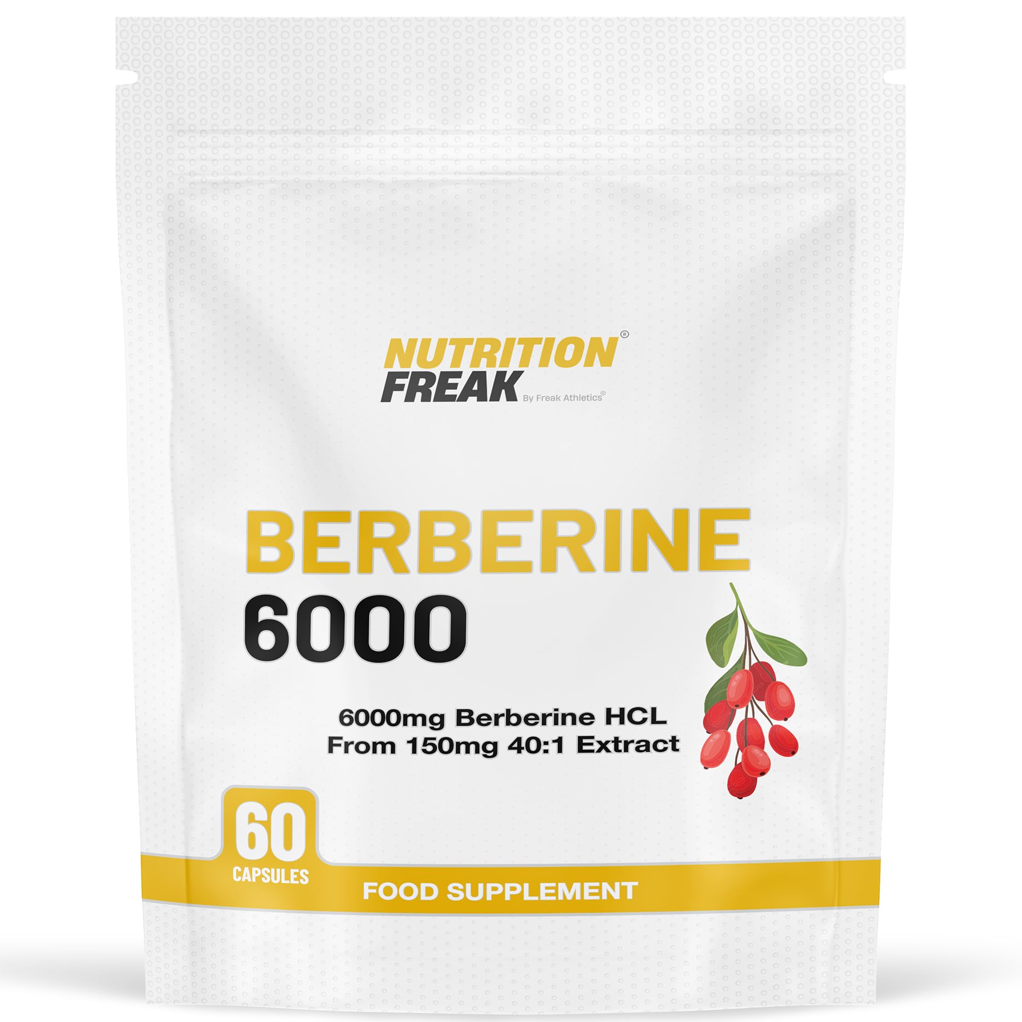 Nutrition Freak Berberine HCL 6000mg – 60 Vegan Capsules, 40:1 Extract (150mg), Berberine Hydrochloride for Daily Wellness Support, High Strength, UK-Made