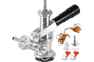 Dbgogo All Stainless Steel D Keg Coupler, Commercial Kegerator Sankey D System Keg Tap Dispenser for 1/4'' Beer Line 5/16'' Gas Tubing American Sankey D Keg Coupler Beer Keg Coupler with Hose Clamp