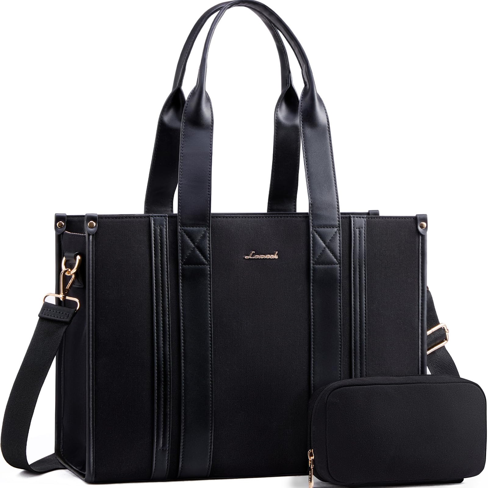 Photo 1 of LOVEVOOK laptop bag for women 15.6 inch large Lightweight canvas work tote bags with Clutch Purse water resistant computer bags for laptops for women Business Office Travel college Casual, black