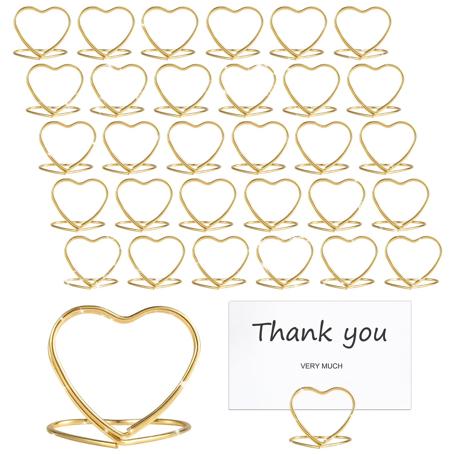 32pcs Table Number Holders, Mini Table Card Stands, Heart Shape Place Card Holders Desktop Note Clip Memo Clips Menu Clips Photo Holder Clips for Wedding Party Office (Gold)
