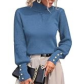 Upopby Women's Fall Winter Turtleneck Sweaters for Women Lantern Sleeve Knitted Pullover Sweater Jumper Tops