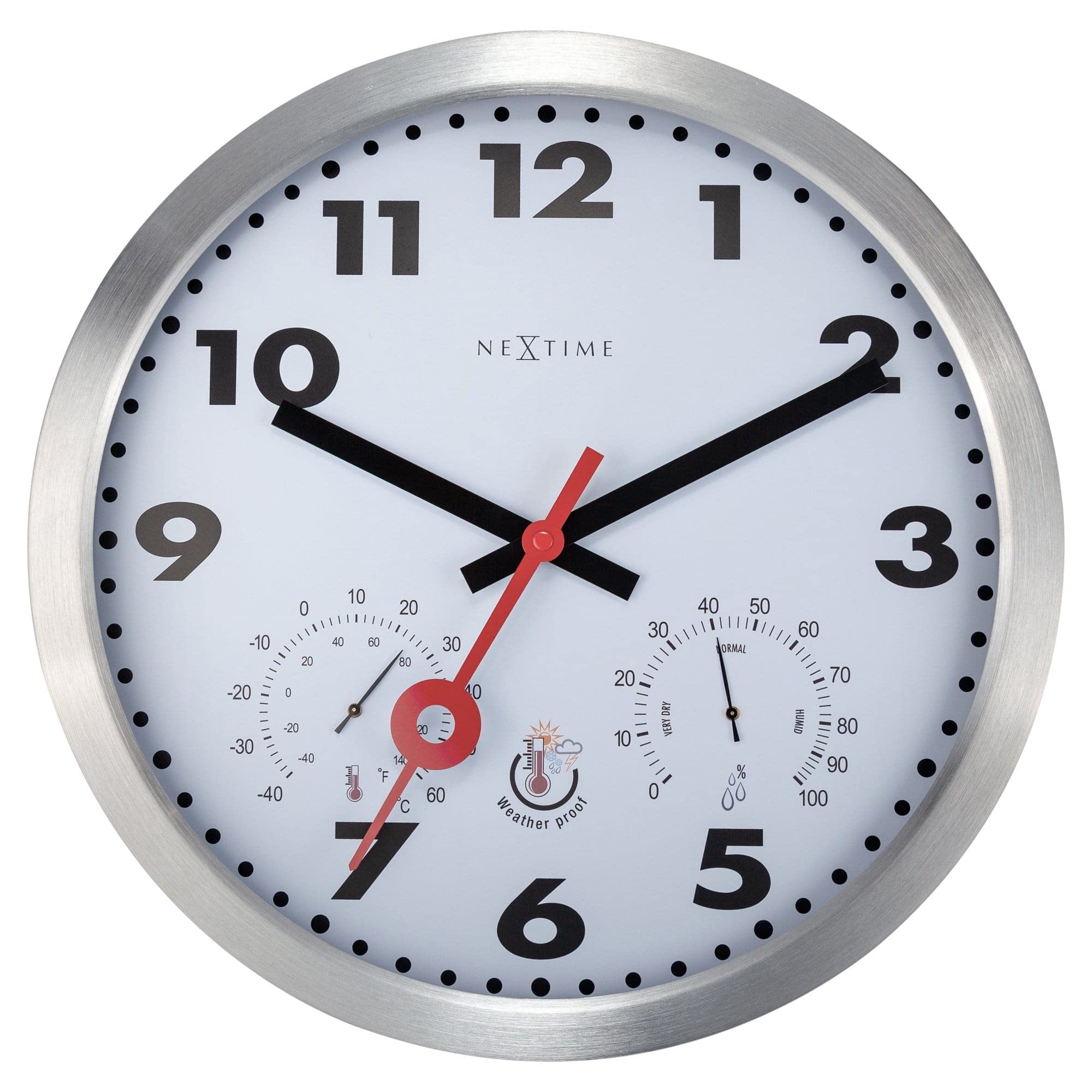 NexTime Wall clock with Thermometer and Hygrometer - 35cm Ø - Aluminium - White - Clematis