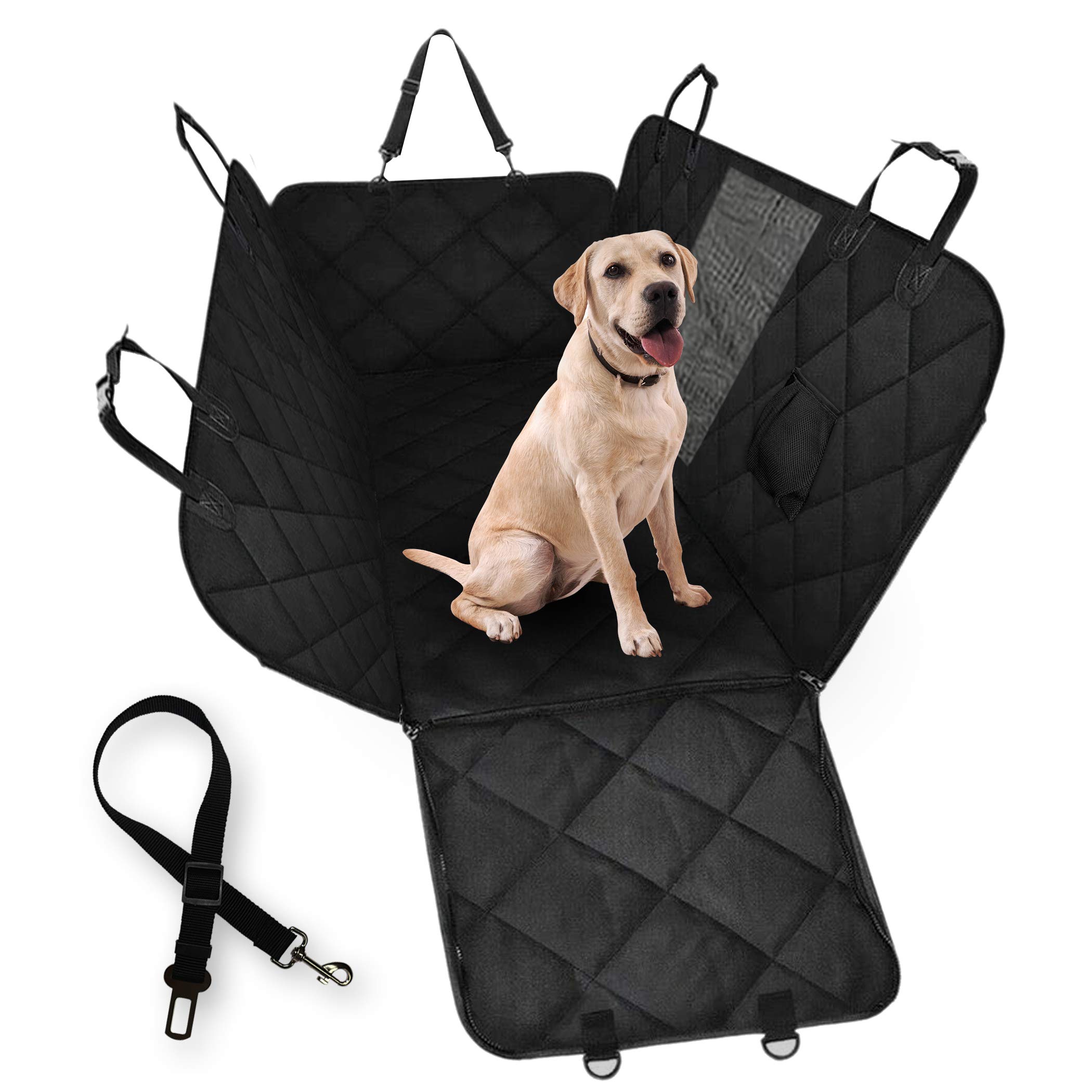 Paws Loving Dog Car Seat Cover - Easy Clean Dog Hammock for Car Back Seat - Waterproof Heavy Duty Non Slip Mesh Window Universal Fit - Black