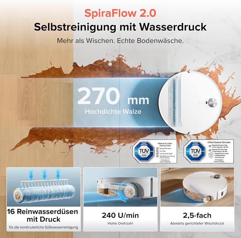 Qrevo Edge 2 Flow Saugroboter mit Wischwalze, 35.000 Pa Saugkraft