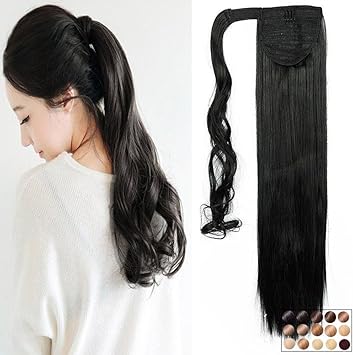 26 Postiche Queue De Cheval Extension De Cheveux Lisse Wrap Around Ponytail Clip In Hair Extensions Noir Naturel 66cm 135g