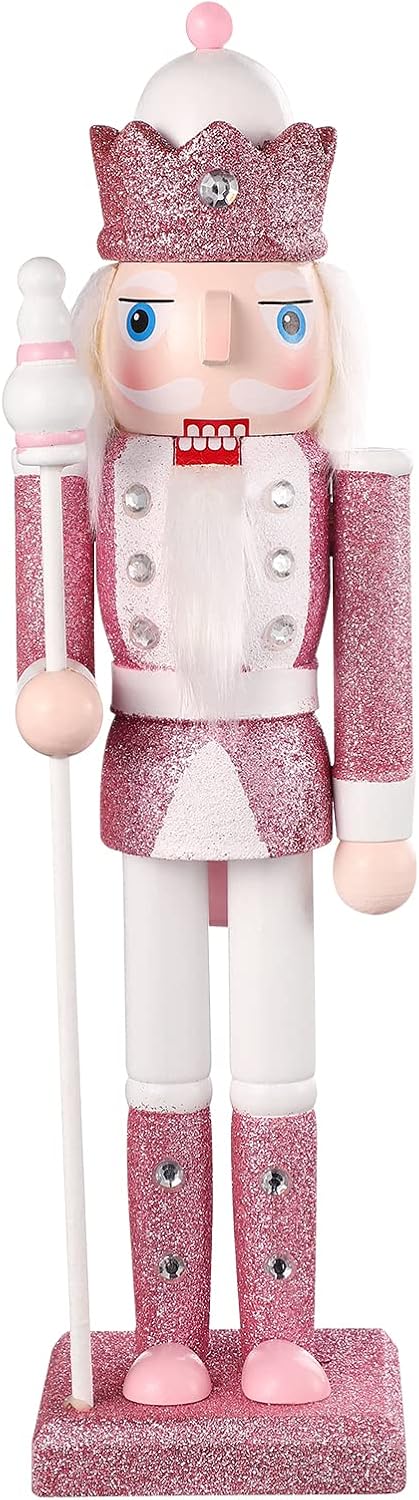 Nutcrackers - BESPORTBLE Nutcracker Christmas Decoration: 12in Nutcracker Figurines Christmas Nutcracker Soldier Festive Glitter Nutcracker (Pink)