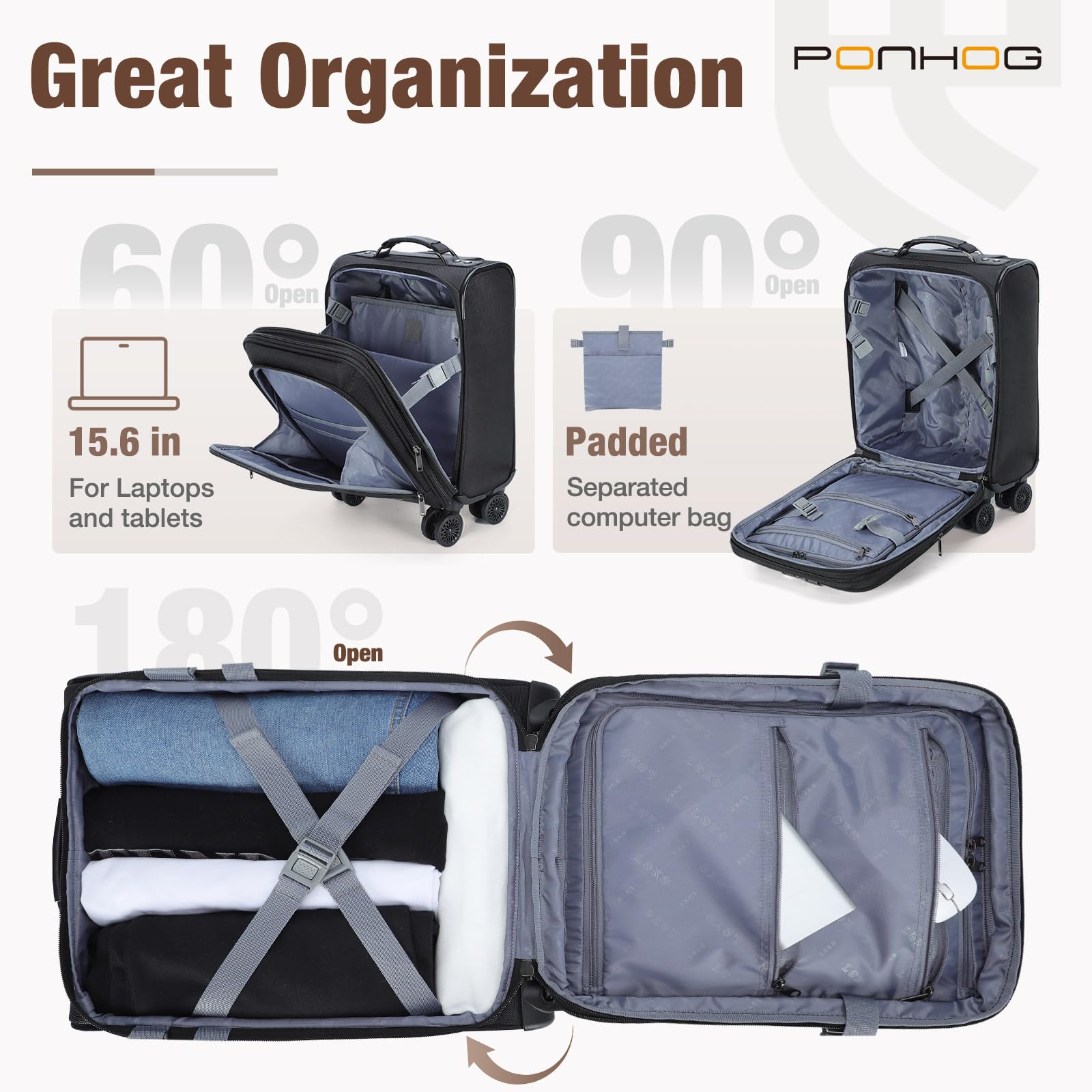 Underseat Carry on Luggage With Wheels,16 Inch Softside Expandable Under Seat Suitcase, Airline Approved Personal Item Bag for Men Women, Black