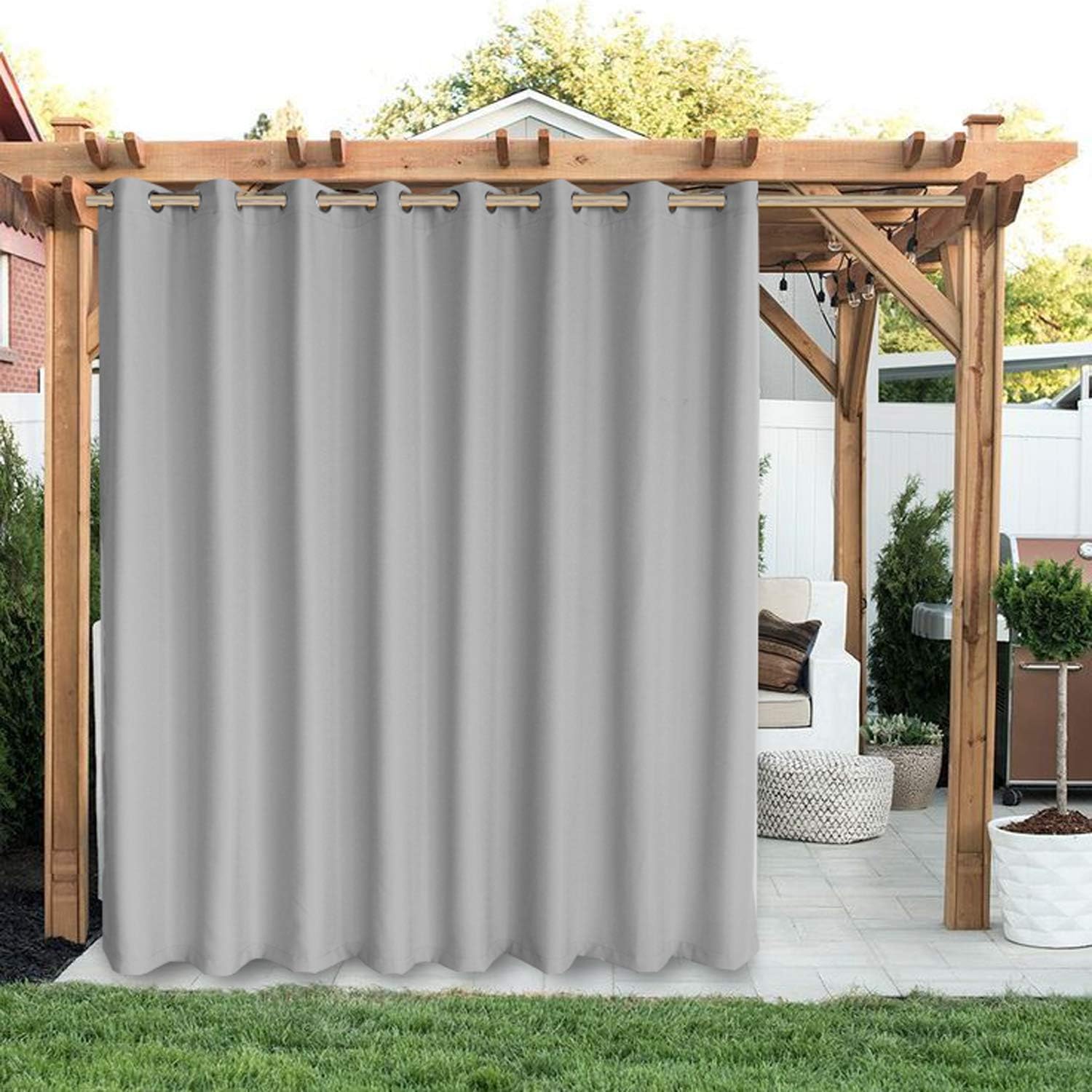 Outdoor Curtains - LORDTEX Linen Look Indoor/Outdoor Curtains, 105 x 84 Inch, Light Grey, Set of 2 Panels – Waterproof, Privacy, Sun Blocking Textured Grommet Curtains for Patio, Pergola, Porch, Deck, Lanai, Cabana