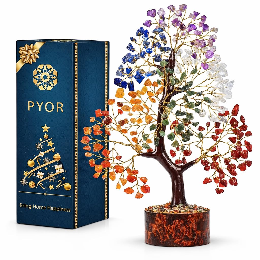 PYOR Chakra Tree - Gemstone Tree Of Life Decor - Crystal Tree Ornaments - Home Decor - Ornaments For Living Room - Crystals And Gemstones Healing Gifts - Meditation & Calming Crystals