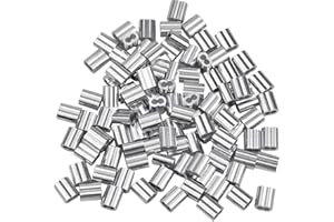 100 Pcs Aluminum Crimping Loop Sleeve Clips, Aluminum Sleeves Clip Fittings with Double Ferrules, Aluminium Ferrules for Wire