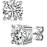 Edulex 2-4ct Moissanite Stud Earrings for Women - D Color VVS1 Clarity Solid 925 Sterling Silver 18K White Gold Plated Jewelry - Lab Created Diamond Mens Gifts