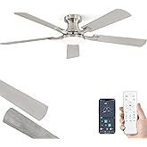 ZMISHIBO 52 Inch Ceiling Fan with Light, App&Remote Control, Flush Mount Low Profile, Dimmable 20W LED Light, Quiet Reversible Motor for Bedroom, Living Room, Apartment, Nickel