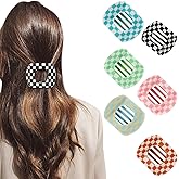 6Pcs Flat Hair Clips for Women,Colorful Checkered Flat Top Round Clip for Thick or Thin Hair,Picura Large Hair Claw Clips Strong Hold No Slip Hair Barrettes