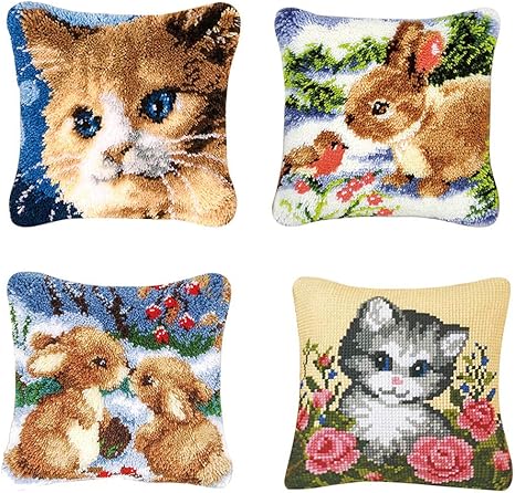 Amazon Sharprepublic ラッチフックキット 刺繡キット 動物柄 可愛い 枕カバー クッションカバー Diy手作り 装飾品 4セット 手芸キット 通販