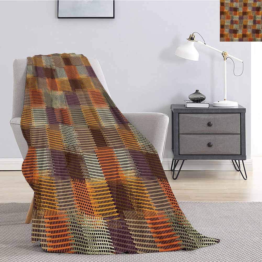 Luoiaax Geometric Comfortable Large Blanket Grunge Checkered and Striped Quilt Pattern Mottled Digital New Retro Design Microfiber Blanket Bed Sofa or Travel W70 x L70 Inch Caramel Orange