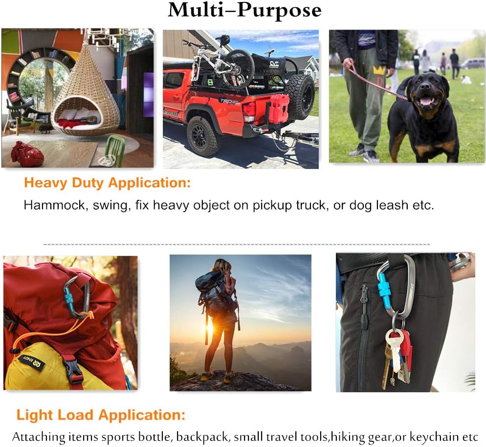 STURME Locking Carabiner Clip -12KN/2697lbs Aluminium Ultra Sturdy & Light, Screwgate Carabiner Heavy Duty for Hammocks Traveling Dog Leash and More (2 Pcs) : Sports & Outdoors