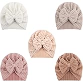 DRESHOW BQUBO 5 Pieces Newborn Baby Turban Hats Bow Baby Infant Beanie Breathable Toddler Cap for Baby Girls