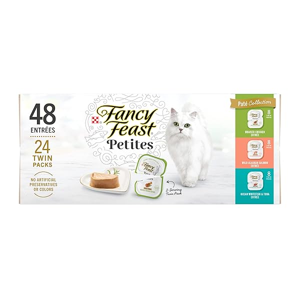 PURINA FANCY FEAST GOURMET WET CAT FOOD VARIETY PACK, PETITES PATE COLLECTION, BREAK-APART TUBS, 48 SERVINGS – (PACK OF 24) 2.8 OZ. TUBS