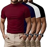 Ficerd 4 Pack Men's Mock Neck T Shirts, Short Sleeve Mock Turtleneck Undershirt Pullover Basic Tops Causal Solid Tee for Men
