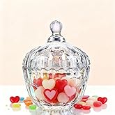 kanpura 11.5 oz Glass Candy Dish with Lid Colorful Candy Jar for Office Desk Decorative Glass Jar for Buffet, Snacks, Coffee Beans 5.5″Tall