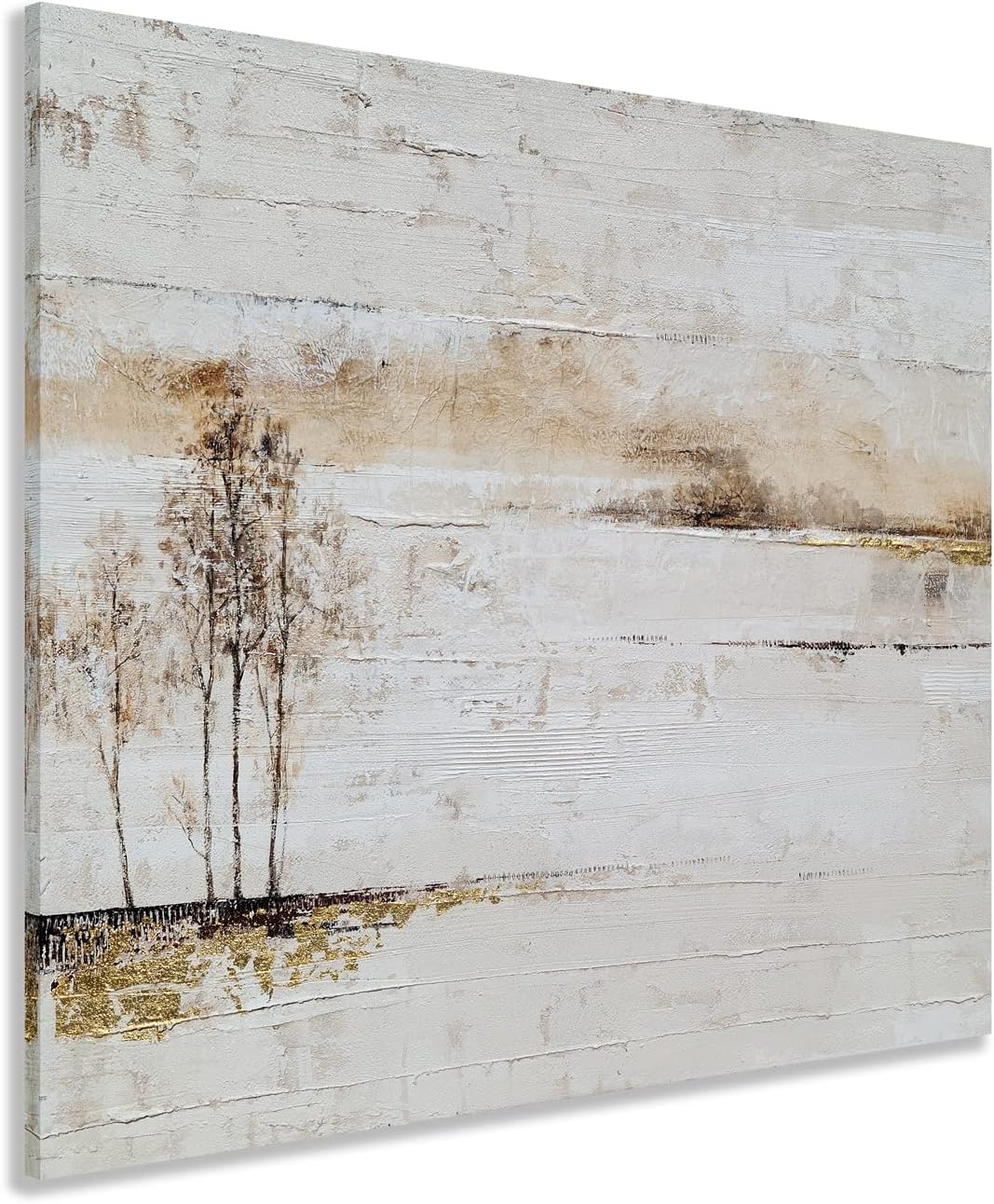 Paintings - GALLERIEWALLA Lake Landscape Canvas Wall Art with Gold Foil - Hand Painted Rustic Tree Paintings - Abstract Farmhouse Pictures for Living Room Bedroom Bathroom Decor