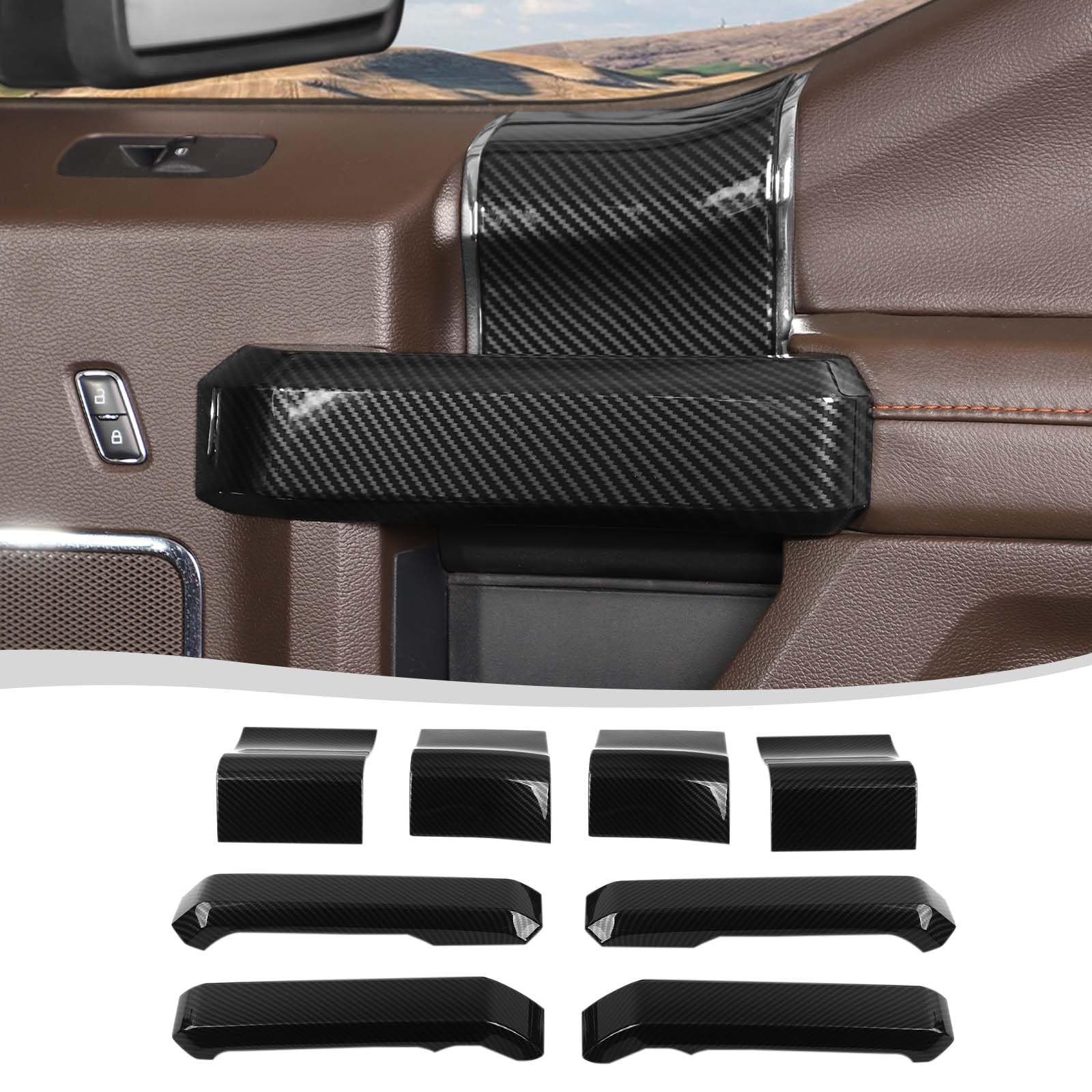 Photo 1 of Voodonala for F150 2015-2020 Interior Door Handle Cover with Door Panel Cover Compatible with Ford F-150 2015-2020, F150 Interior Accessories 8Pcs(ABS,Carbon Fiber Black)