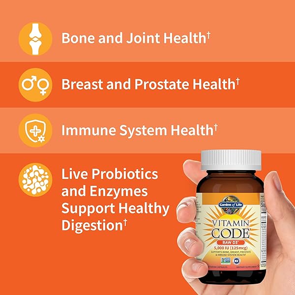 GARDEN OF LIFE D3 – VITAMIN CODE WHOLE FOOD RAW D3 VITAMIN SUPPLEMENT, 2000 IU, DAIRY AND GLUTEN FREE, VEGETARIAN, 120 CAPSULES D3 WITH ORGANIC GREEN CRACKED WALL CHLORELLA PLUS PROBIOTICS