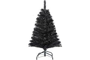 GLOREYAN 3FT Artificial Christmas Tree Black Tabletop Christmas Tree with Metal Stand Mini Xmas Pine Tree for Party Supplies Indoor Outdoor Holiday Home Decoration(Black)