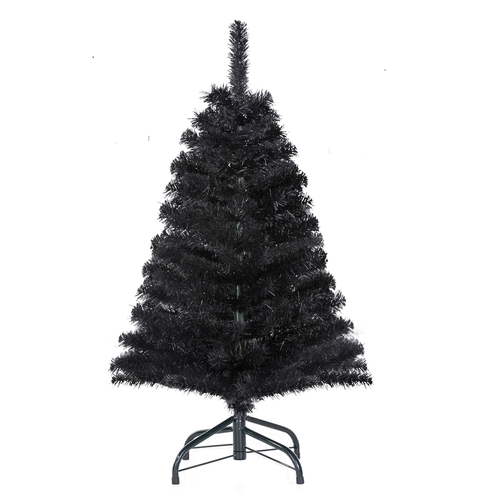 Photo 1 of 3FT Artificial Christmas Tree Black Tabletop Christmas Tree with Metal Stand Mini Xmas Pine Tree for Party Supplies Indoor Outdoor Holiday Home Decoration(Black)