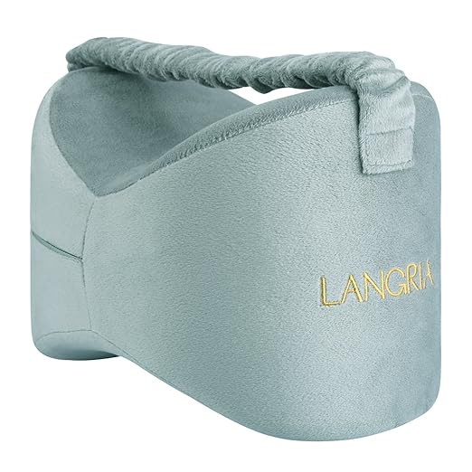 LANGRIA Memory Foam Knee Pillow with Elastic Strap, Wedge Contour Leg Spacer Cushion, Ergonomic