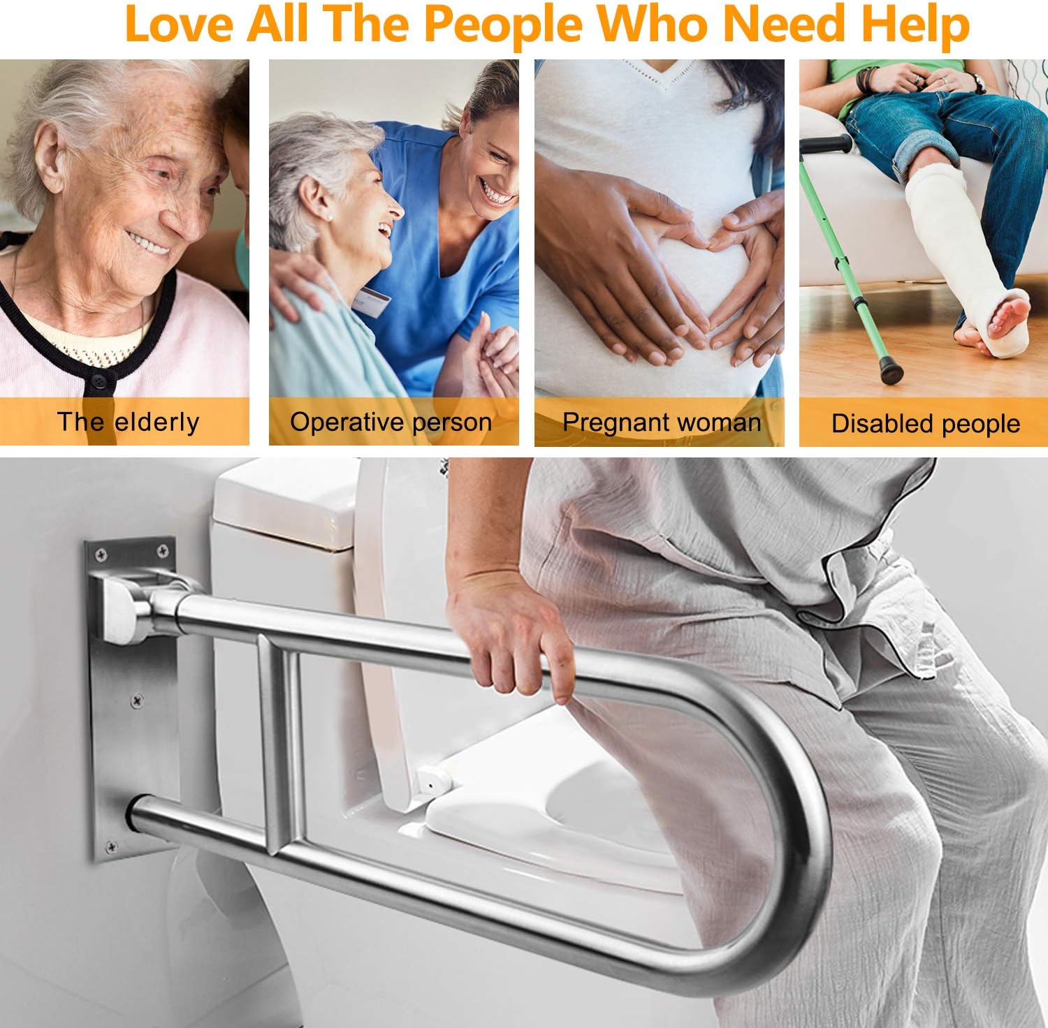 Stainless Steel Toilet Grab Bar Handicap Rails Grab Bars Bathroom Support for Elderly Bariatric Disabled Commode Safety Hand Railing Guard Frame Shower Assist Aid Handrails Hand Grips 23.6 Inch: Health & Personal Care